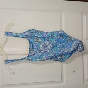 Unite made in U.S.A. one piece swimsuit- size 14 - blue/purple floral abstract